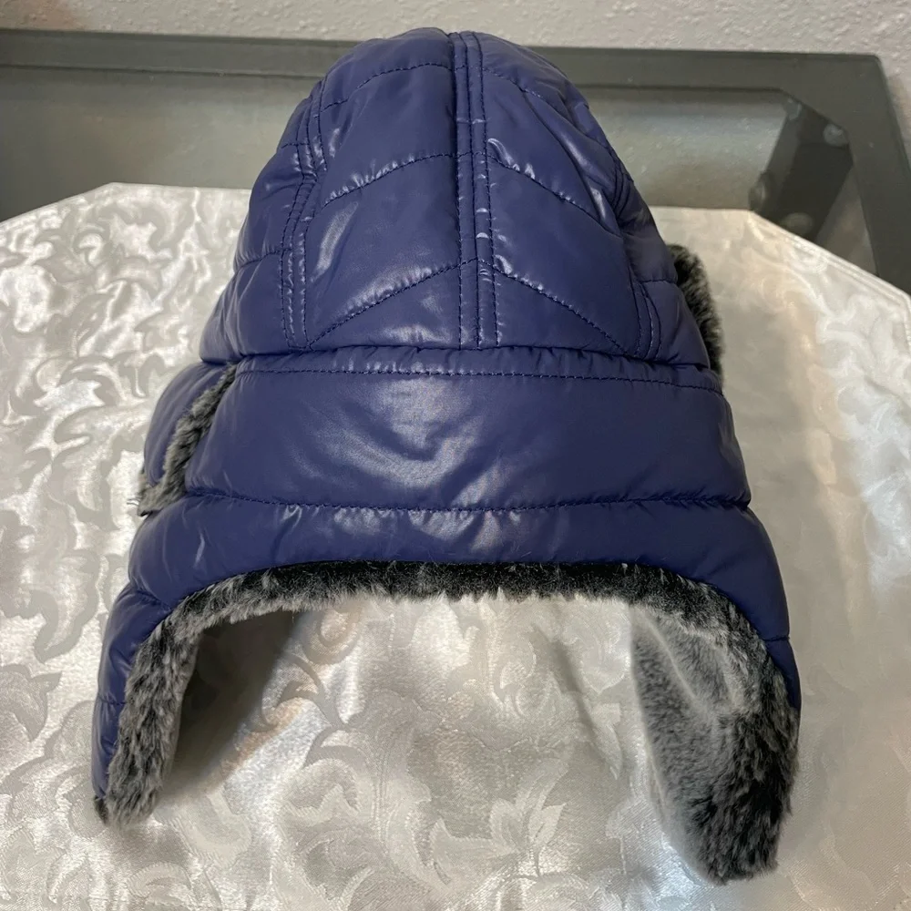 Kids Blue Winter Hat with Faux Fur Lining